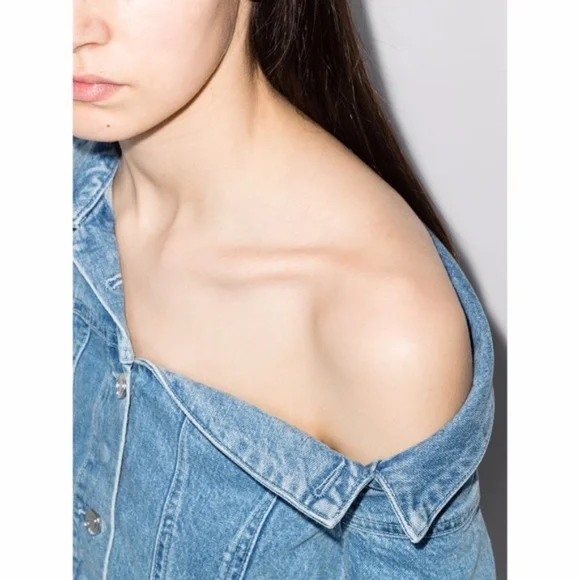 NEW RtA Rebecca One Shoulder Denim Jacket Natural Blue XS